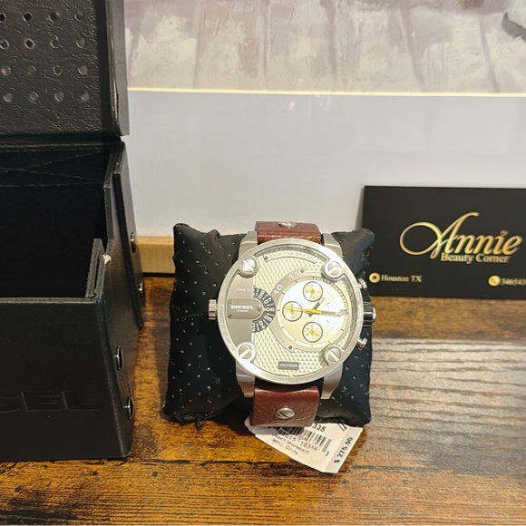 DIESEL Little Daddy Grey Dial Brown Leather Men's Watch DZ7335 - Picture 2 of 9